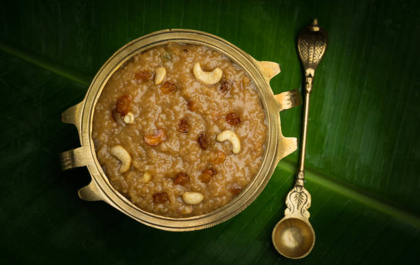 Payasam with banana leaf on the background