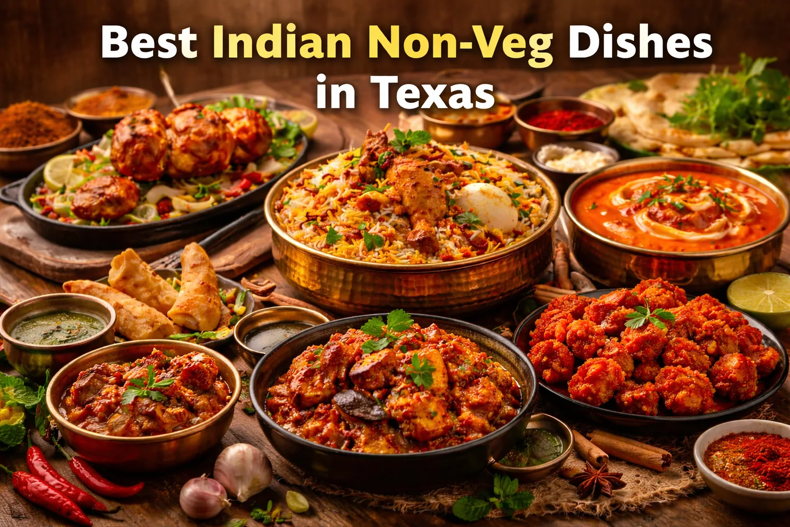 Best Indian non veg dishes in Texas including chicken biryani, tandoori chicken, butter chicken and Chettinad specialties