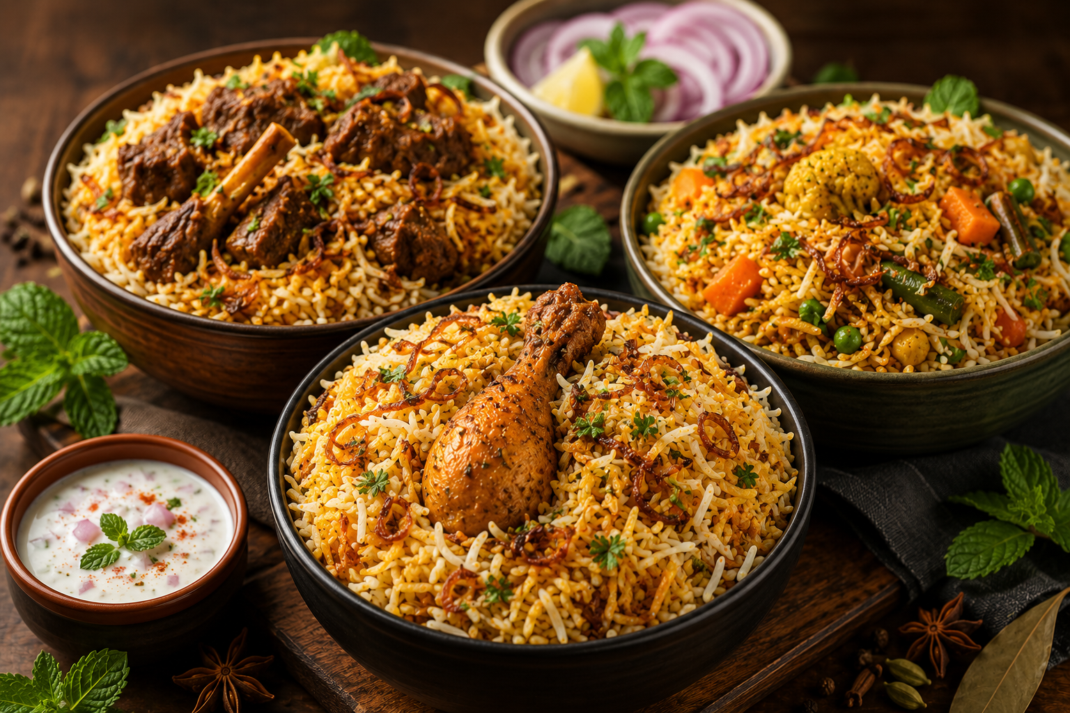 Authentic Chicken Biryani, Mutton Biryani and Veg Biryani served at Salem RR Biryani Indian Restaurant in McKinney Texas