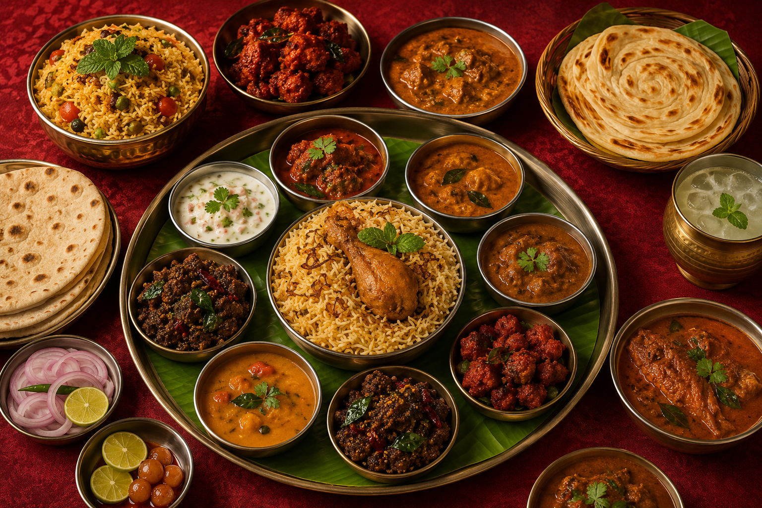 Unlimited Madurai Special Meal with Chicken Biryani, Chicken 65, Mutton Kuzhambu, Parota and South Indian curries in McKinney Texas