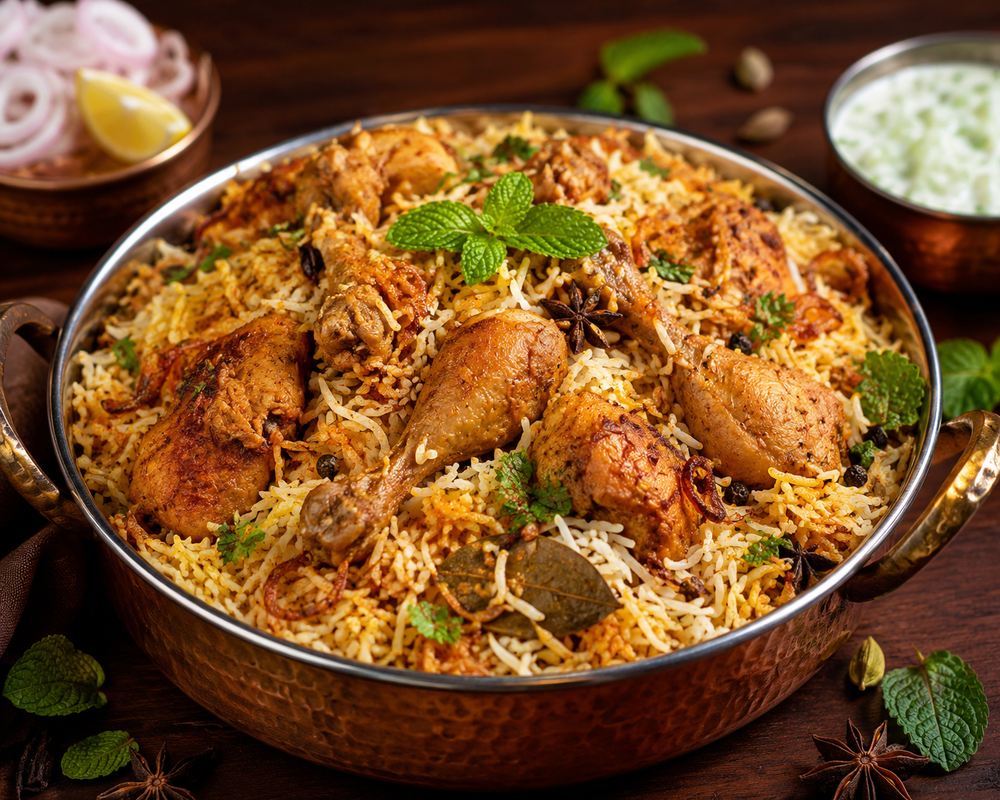 Salem-style chicken biryani with basmati rice at Salem RR Biryani McKinney TX